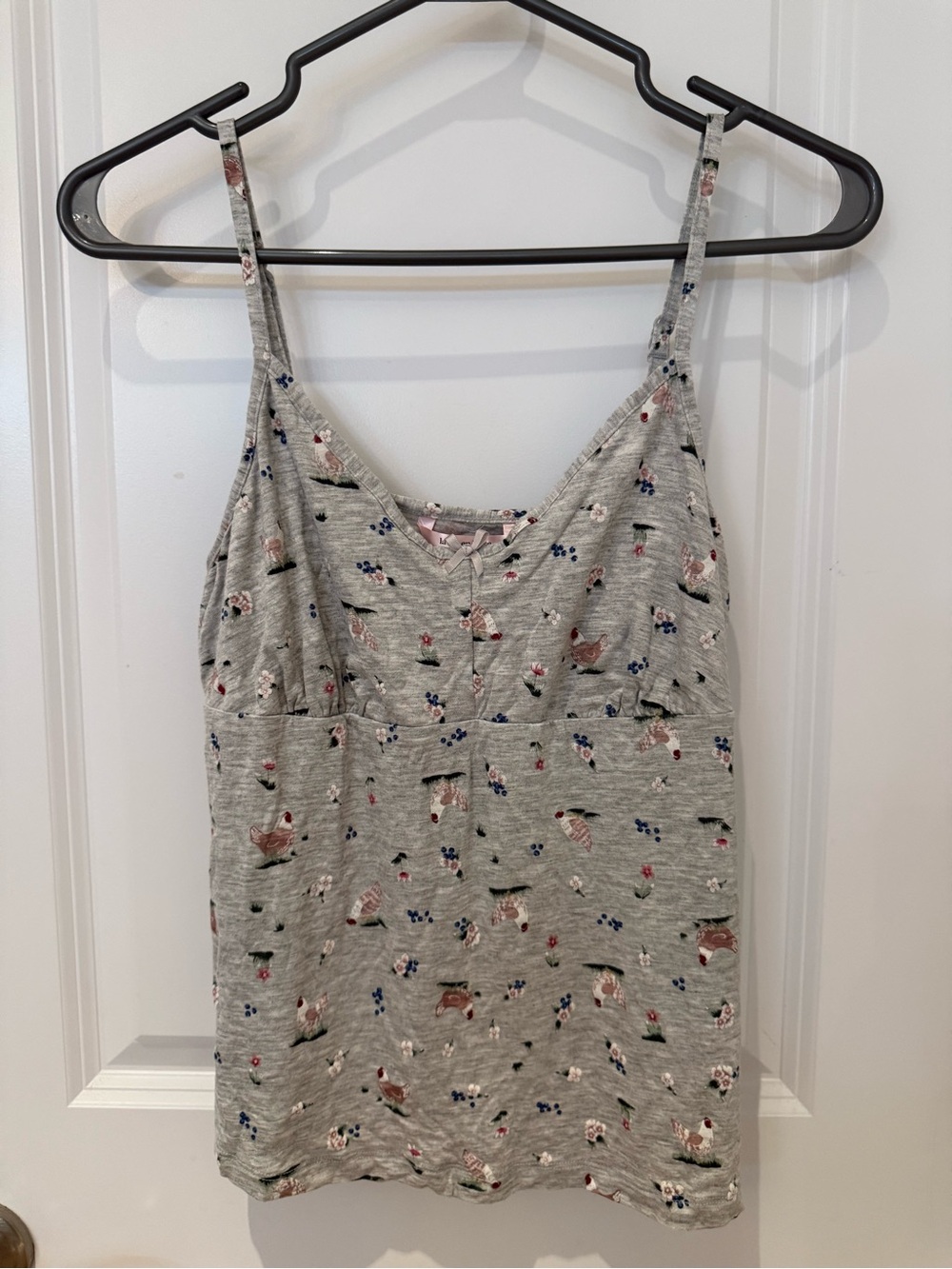 La Vie En Rose Grey Floral & Bird Print Sleep Cami - Medium